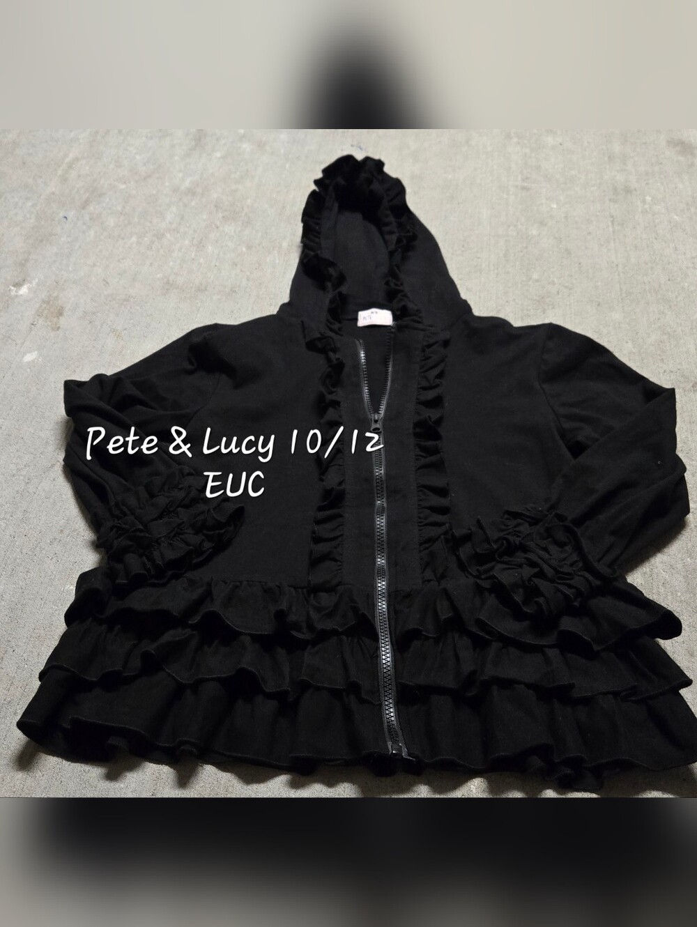 Black Ruffle Zip-Up Hoodie Girls Size 10/12